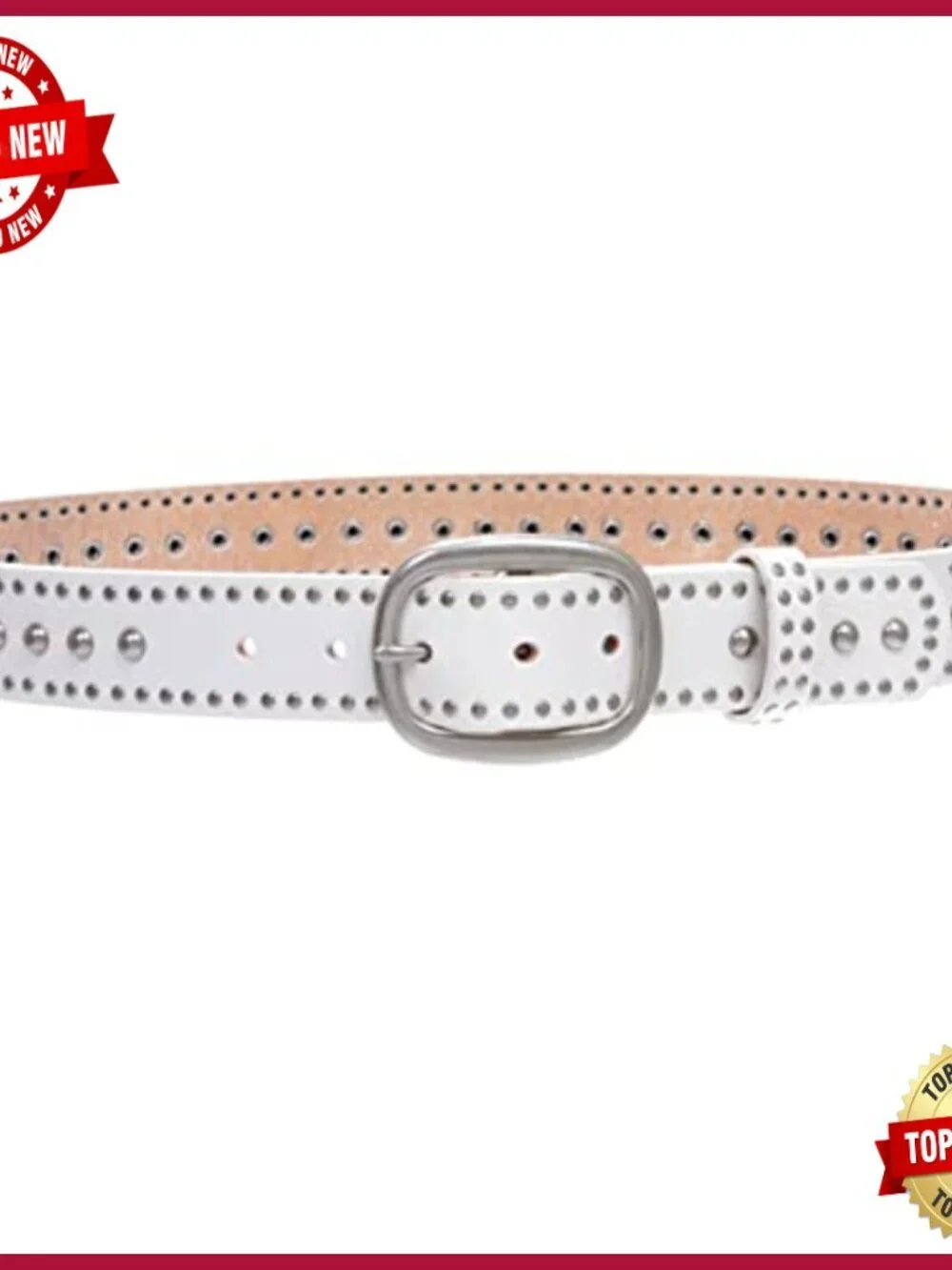 Oval Buckle Studded Leather Belt - Casual Cowhide Belt